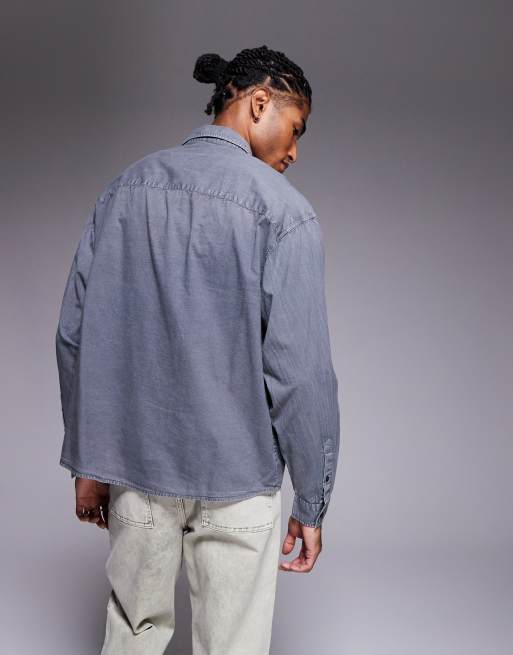 ASOS DESIGN poplin oversized shirt in washed grey, 4 of 4