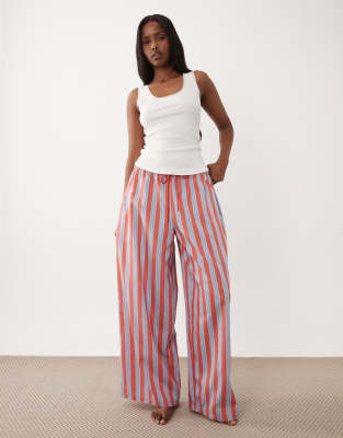 Asos Design Poplin Pajama Pants In Neutral