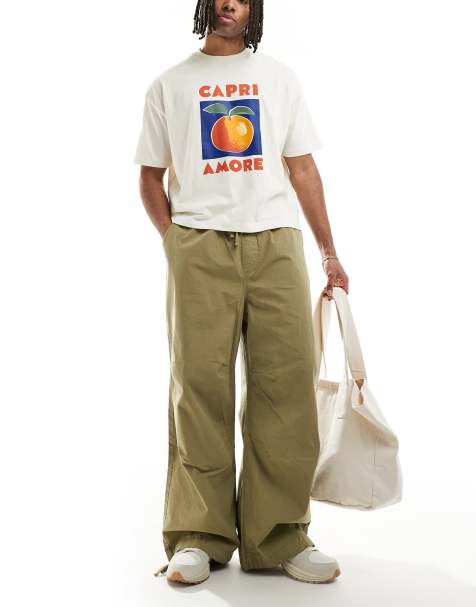 ASOS DESIGN poplin parachute pants in khaki - view 1