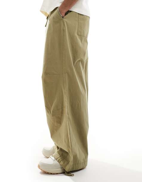 ASOS DESIGN poplin parachute pants in khaki - view 1