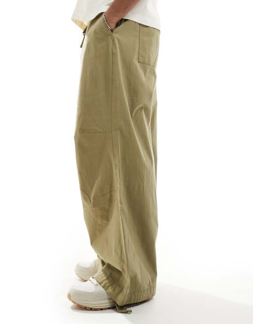 ASOS DESIGN poplin parachute pants in khaki