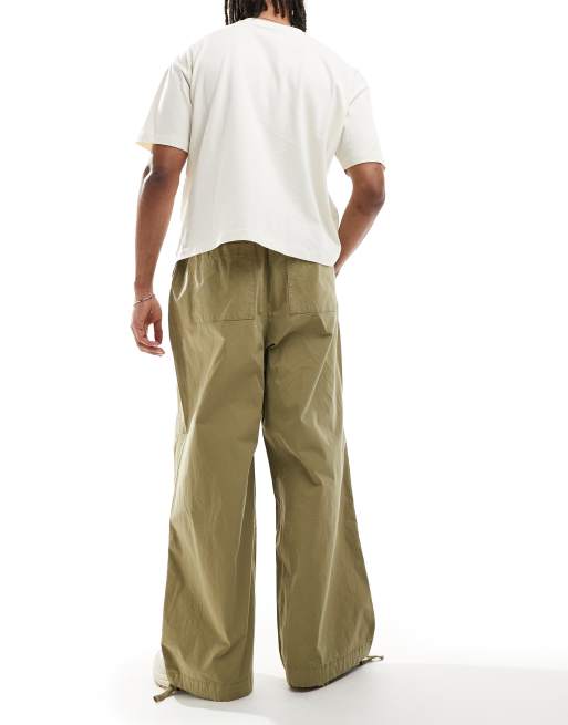 ASOS DESIGN poplin parachute pants in khaki | ASOS
