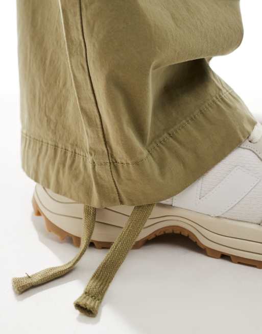 ASOS DESIGN poplin parachute pants in khaki