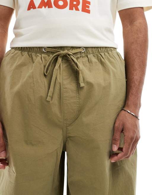 ASOS DESIGN poplin parachute pants in khaki