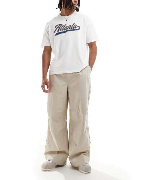 ASOS DESIGN poplin parachute trouser in stone - view 1