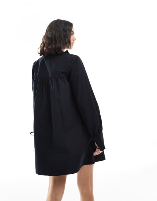 ASOS DESIGN poplin piecrust collar mini dress in black, 3 of 4
