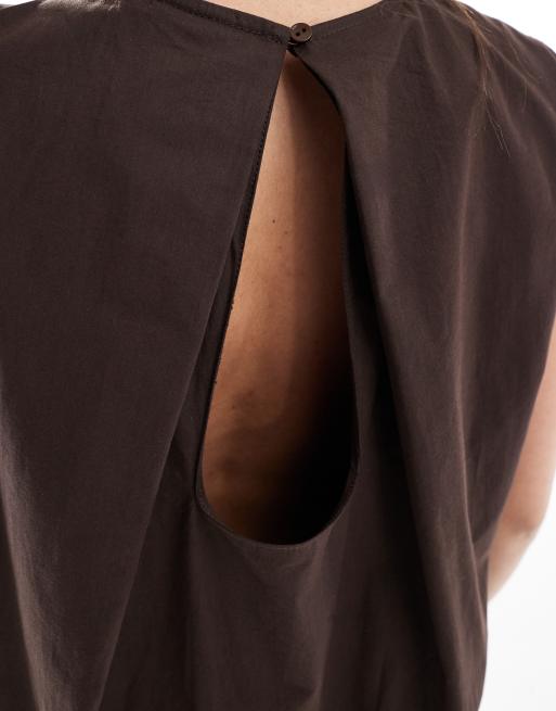 ASOS DESIGN poplin pleat back trapeze maxi dress in chocolate