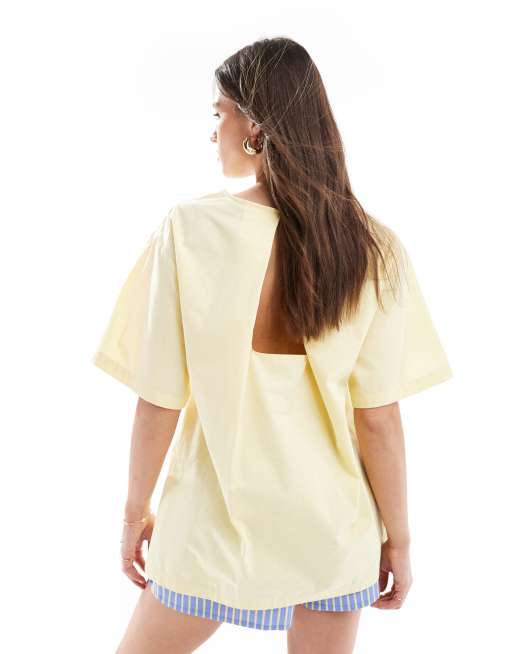 ASOS DESIGN poplin pleat back trapeze T-shirt in buttermilk, 2 of 4