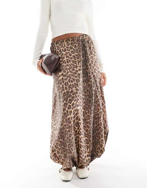 ASOS DESIGN poplin puffball maxi skirt in leopard print - view 1
