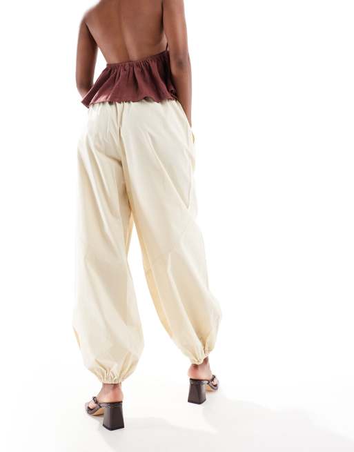 ASOS DESIGN poplin pull on pants with utility panels in buttermilk