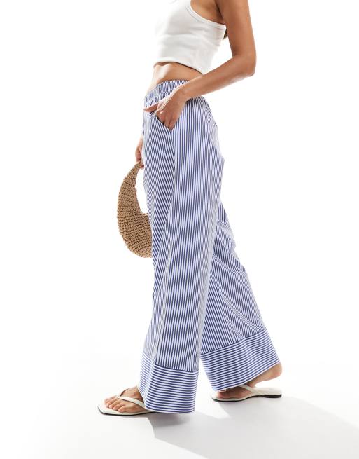 ASOS DESIGN poplin pull on trousers in blue stripe , 5 of 5
