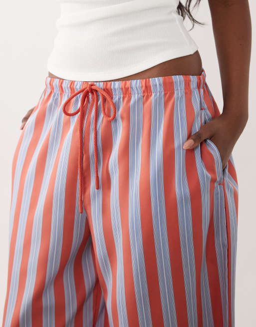 ASOS DESIGN poplin pyjama trouser in blue & red stripe, 4 of 4
