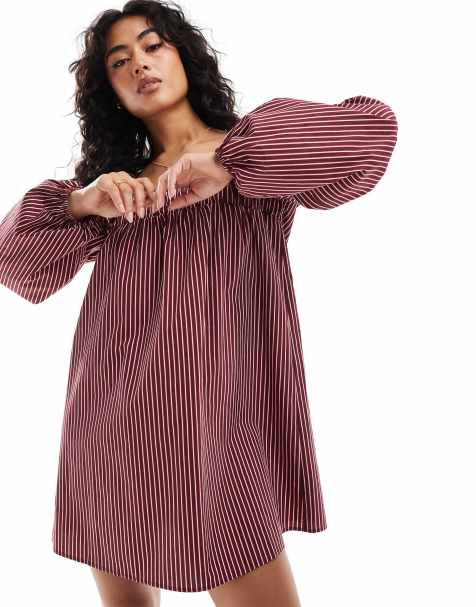 ASOS DESIGN poplin ruffle shoulder mini dress in stripe - view 1