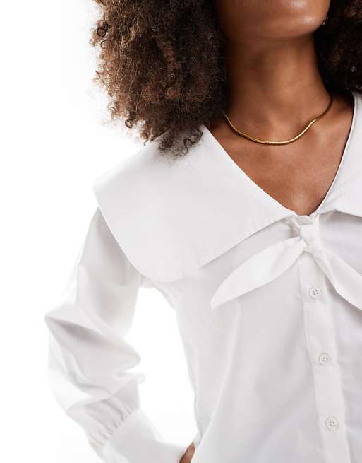 ASOS DESIGN poplin sailor collar oversized blouse in white ASOS DESIGN poplin sailor collar oversized blouse in white