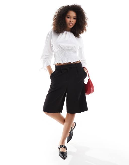 ASOS DESIGN poplin shirred waist ruched sleeve blouse in white | ASOS