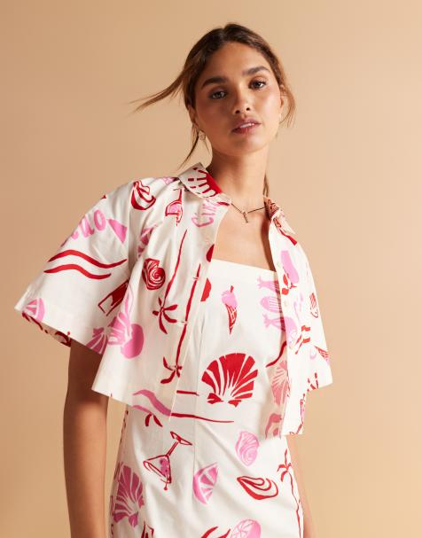 ASOS DESIGN poplin shirt co-ord in conversational print - view 1