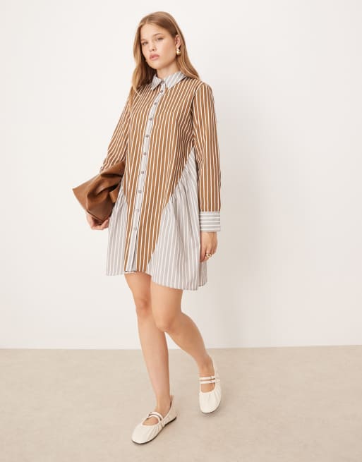 ASOS DESIGN poplin shirt mini dress with angled seams in stripe print
