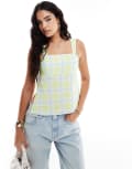[ASOS DESIGN] ASOS DESIGN poplin square neck cami top in green check L Green Check