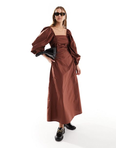 Toffee Mesh Long Sleeves Belted Maxi Cover Up