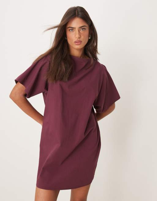 ASOS DESIGN poplin t-shirt dress in plum, 4 of 4