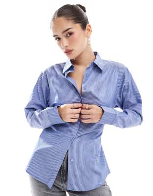 Asos Design Poplin Tie Back Oversized Shirt In Stripe-multi