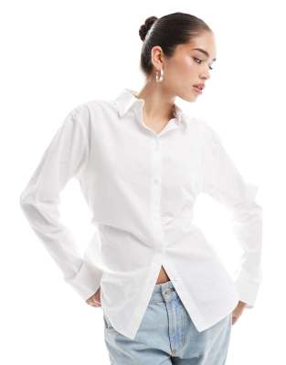 poplin tie back oversized shirt in white