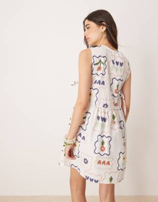 Asos Design Poplin Tie Side Mini Dress In White