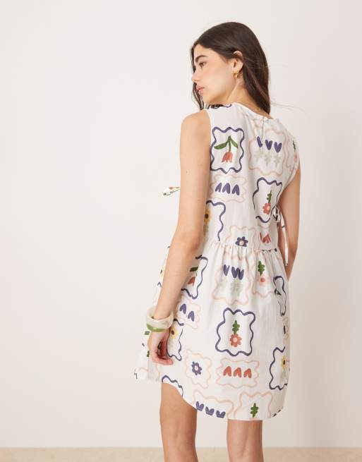 ASOS DESIGN poplin tie side mini dress in tile print