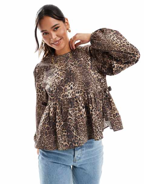 ASOS DESIGN poplin tie side smock blouse in leopard print - view 1