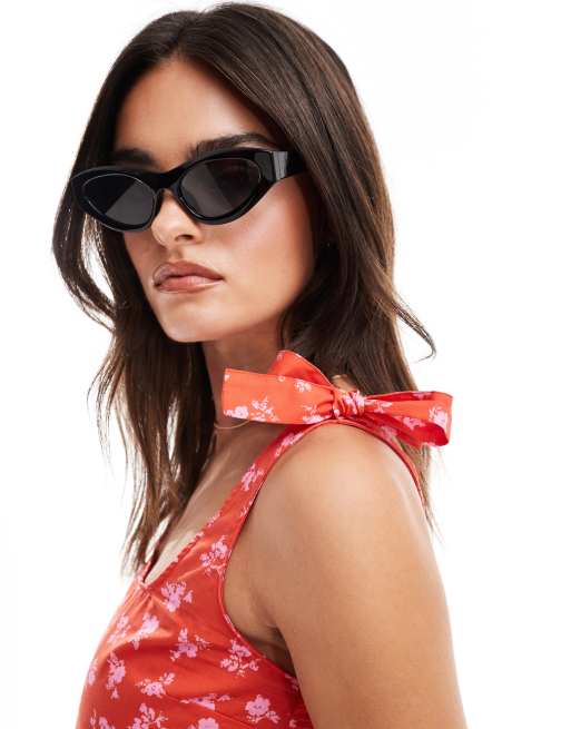 ASOS DESIGN poplin tie strap drop waist mini dress in red ditsy, 2 of 4