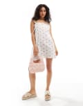 [ASOS DESIGN] ASOS DESIGN poplin tie strap trapeze mini dress in strawberry print-White S Strawberry print