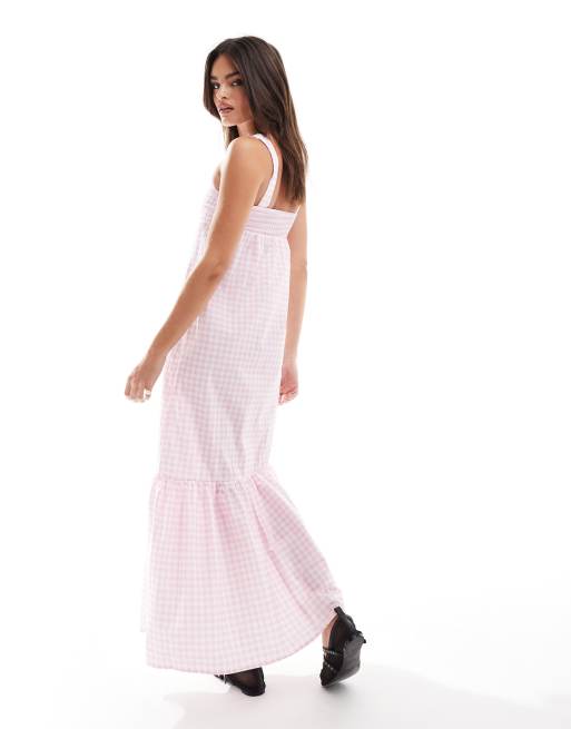 asos pink gingham dress ASOS DESIGN Curve mini textured smock dress in orange and pink gingham