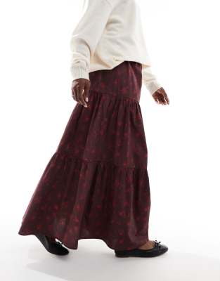 Asos Design Poplin Tiered Maxi Skirt In Multi