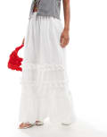 [ASOS DESIGN] ASOS DESIGN poplin tiered ruffle maxi skirt in white S White