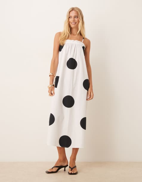 ASOS DESIGN poplin trapeze maxi dress in polka dot - view 1