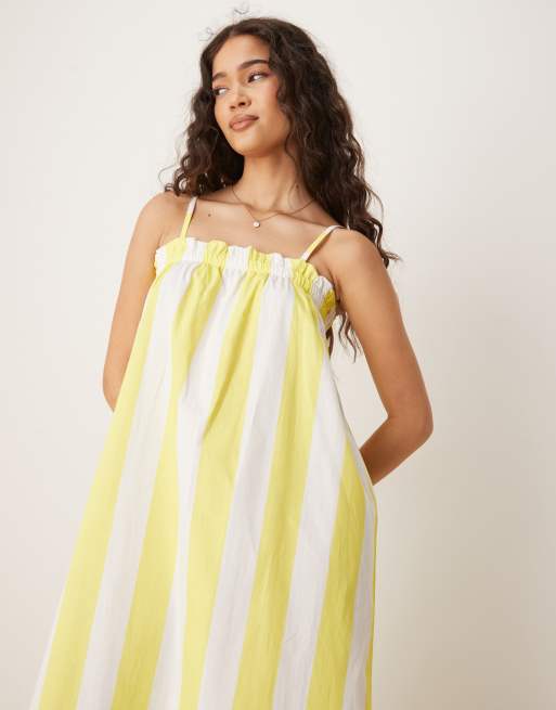 ASOS DESIGN poplin trapeze midaxi dress in yellow stripes, 2 of 4