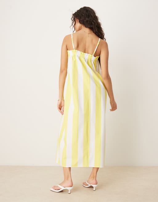 ASOS DESIGN poplin trapeze midaxi dress in yellow stripes, 3 of 4