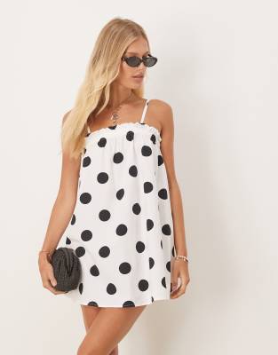 poplin trapeze mini dress in polka dot-Multi