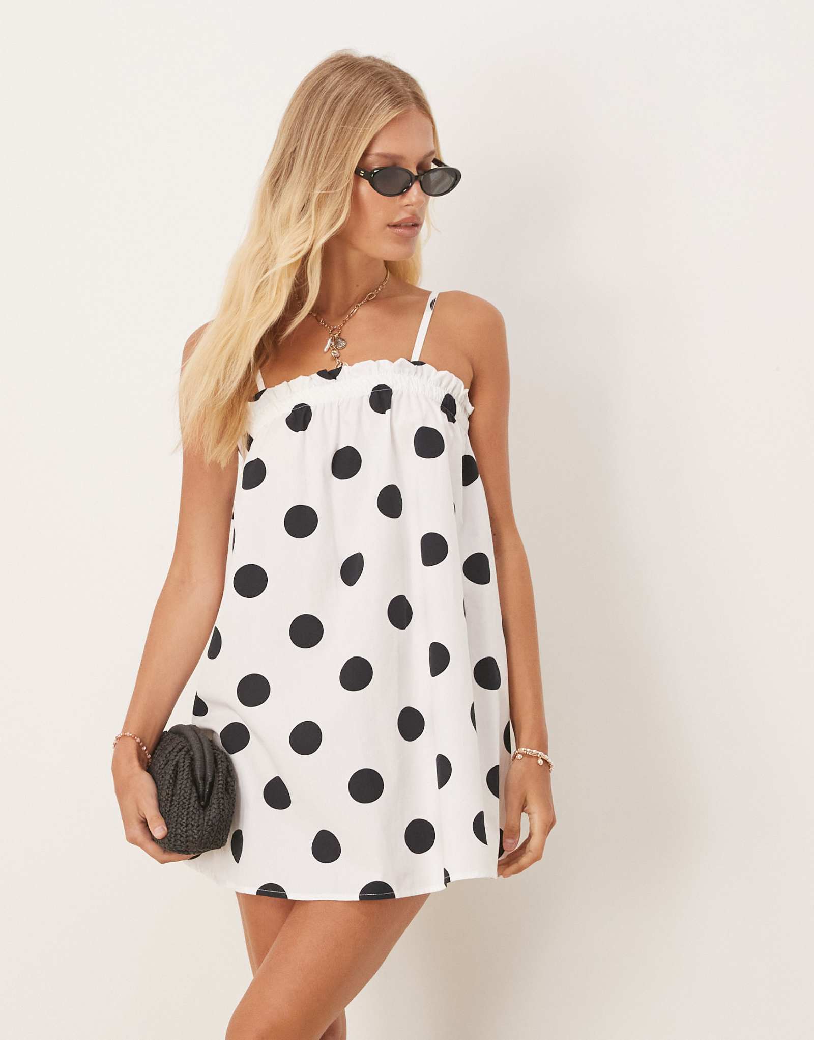 ДИЗАЙНЕРСКОЕ мини-платье-трапеция из поплина ASOS в горошек