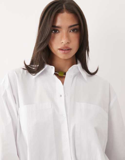 ASOS DESIGN poplin trapeze shirt in white, 2 of 4