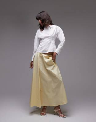 poplin volume circle maxi skirt in buttermilk-Yellow