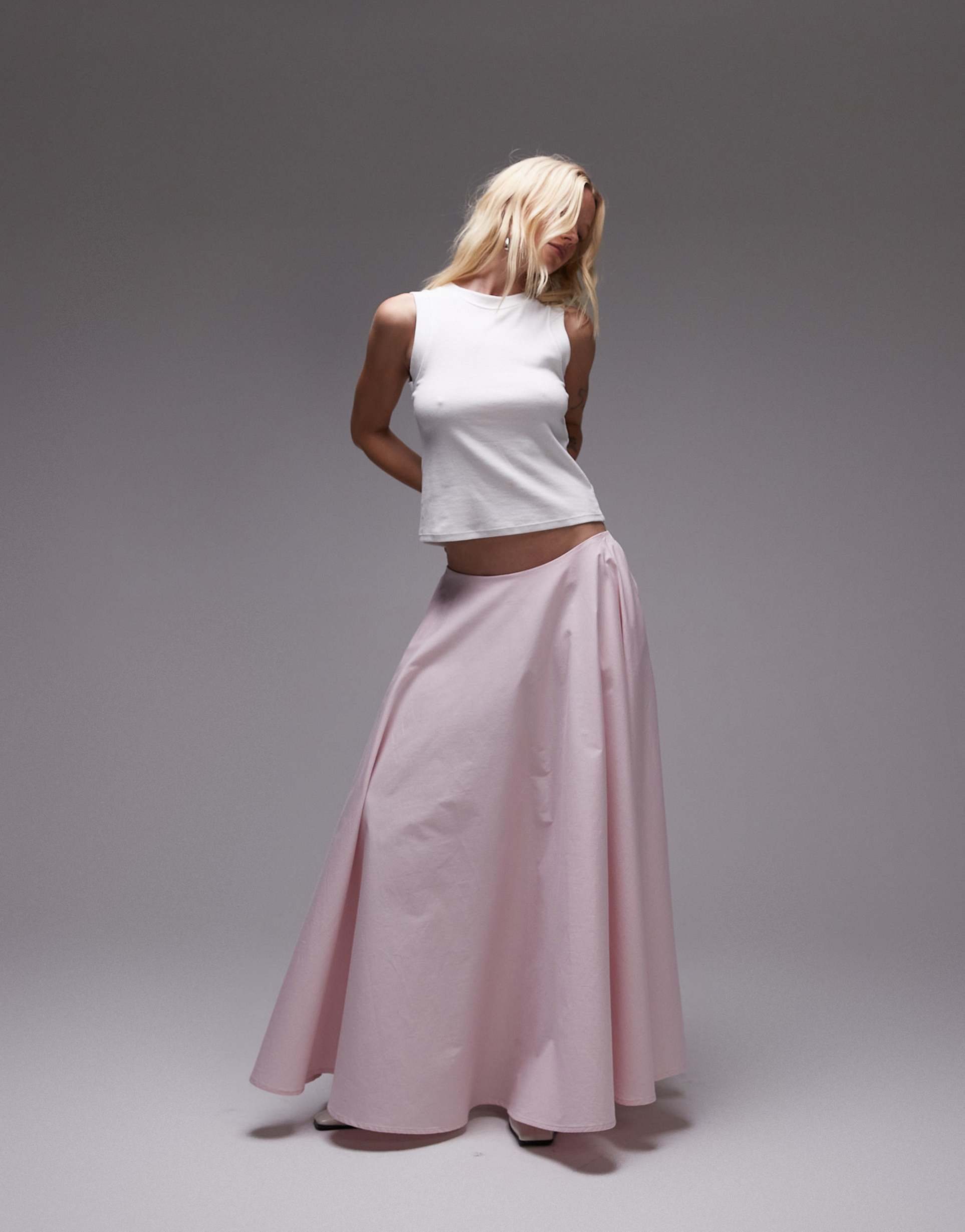 asos design poplin volume circle maxi skirt in pink