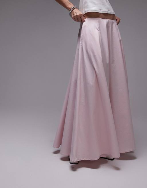 ASOS DESIGN poplin volume circle maxi skirt in pink
