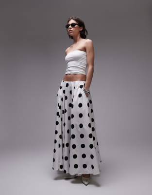 ASOS DESIGN poplin volume circle maxi skirt in polka dot