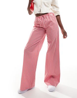 Asos Design Poplin Wide Leg Pants In Pink Stripe