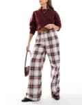 [ASOS DESIGN] ASOS DESIGN poplin wide leg pants in red check-Multi XS Red Check