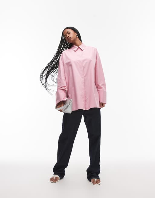 ASOS DESIGN poplin wide sleeve ultimate shirt in pink | ASOS
