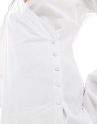 Asos Design Poplin Wrap Placket Cocoon Sleeve Shirt In White