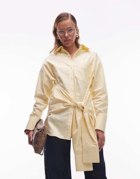 ASOS DESIGN poplin wrap tie waist shirt in ecru - view 1