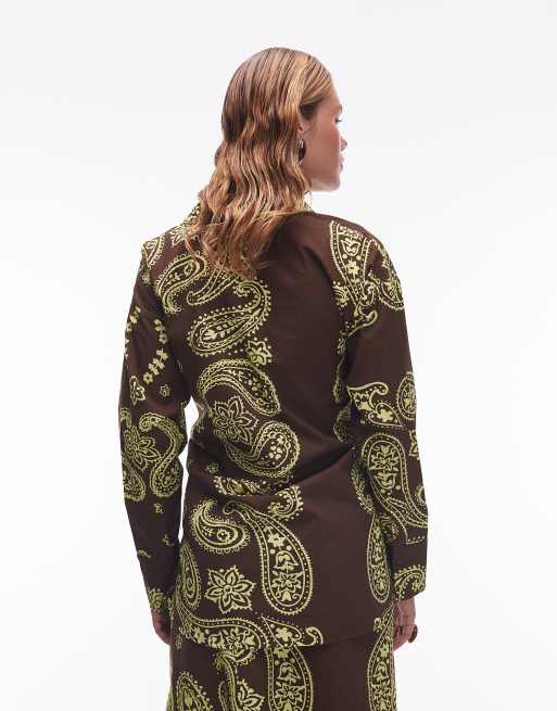 ASOS DESIGN poplin wrap tie waist shirt in paisley print, 3 of 4